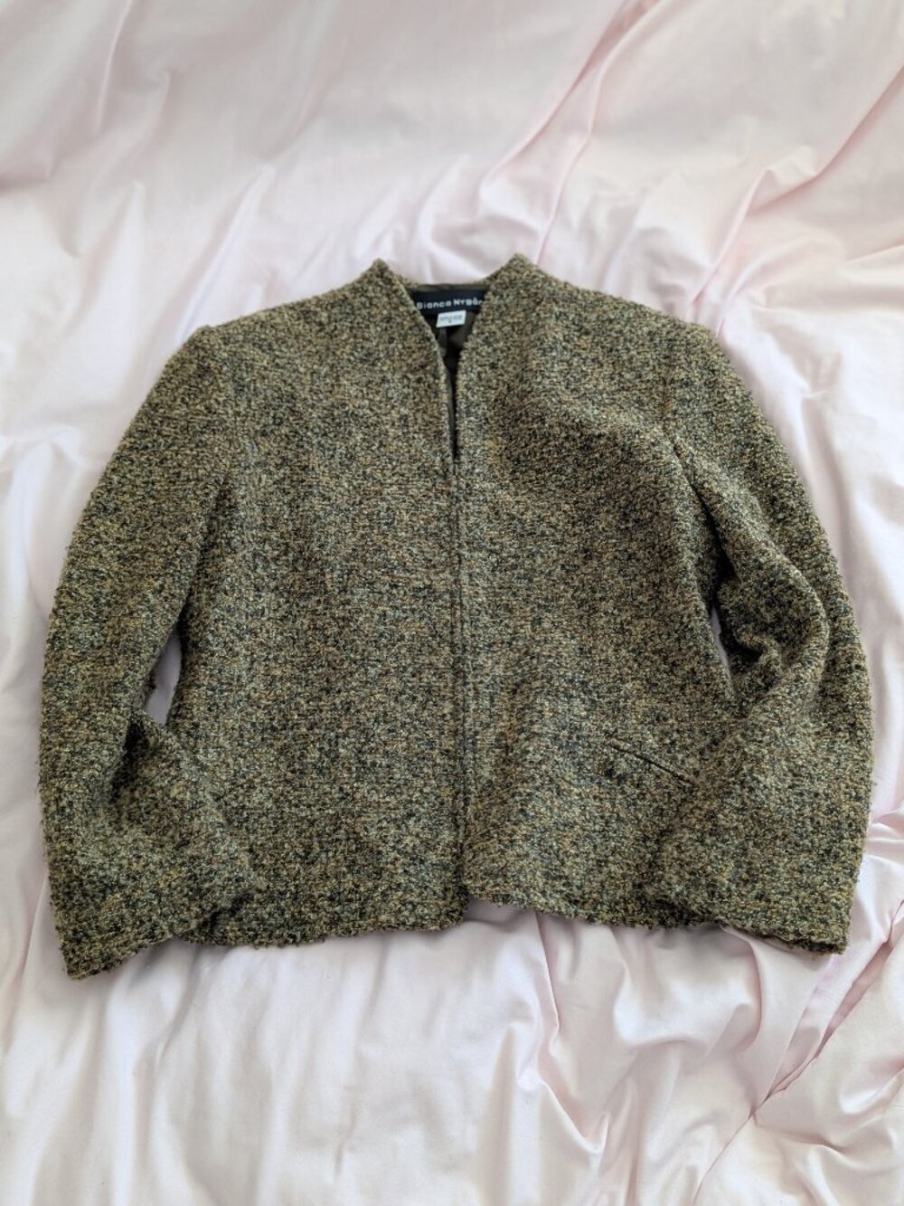 Bianca Nygård Brown Tweed Wool Blend Zip Front Jacket Size 8